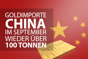 Chinas Goldimporte im September wieder über 100 Tonnen