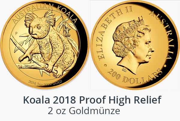 Australian Koala 2018 Goldmünze Proof High Relief