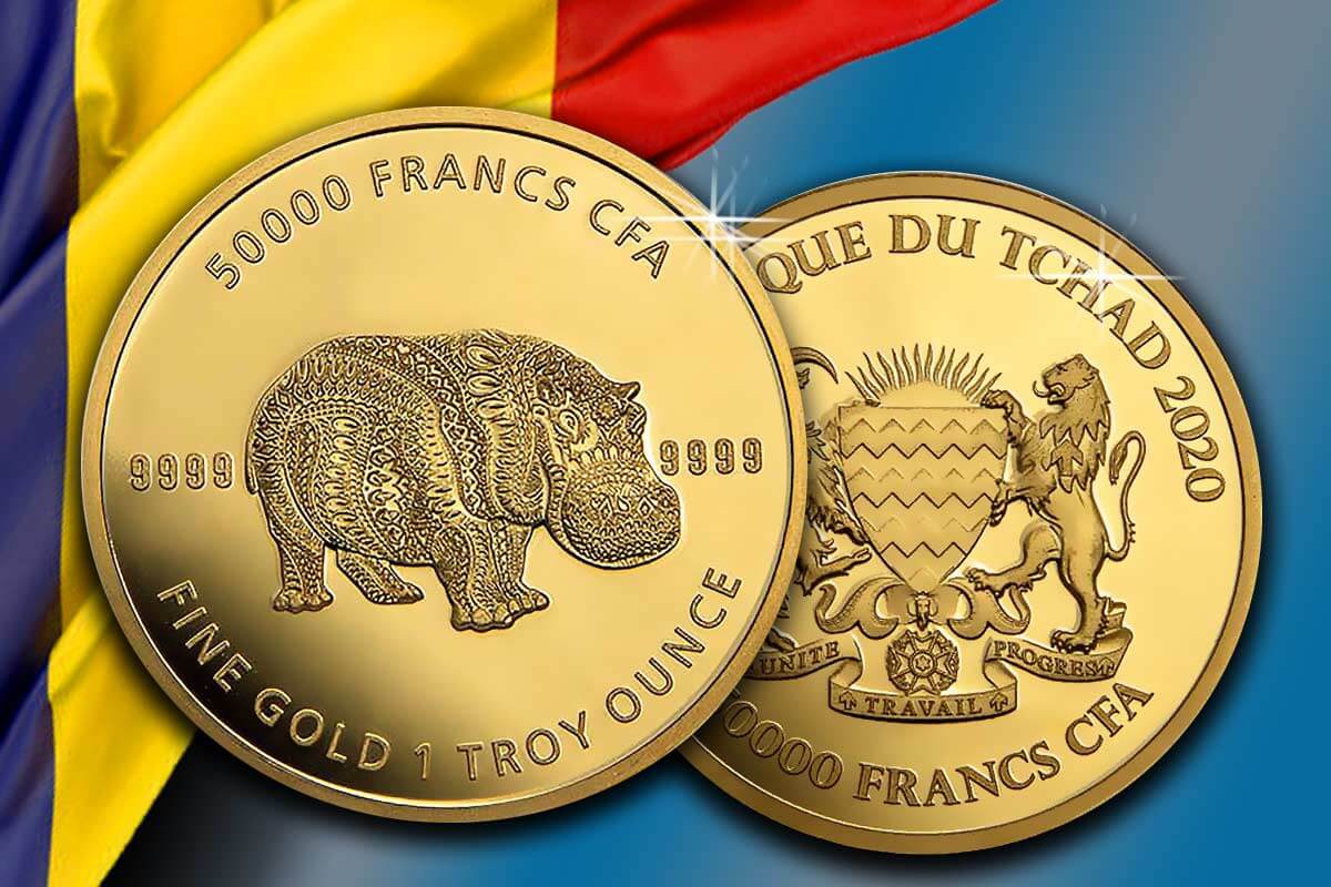 Mandala Tschad 2020 Flußpferd in Gold: Neues Motiv!
