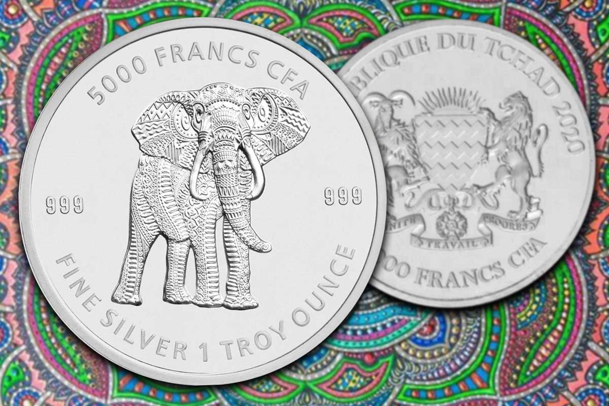 Mandala Tschad 2020 Silber - Neues Motiv Elefant