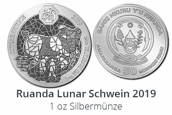 Ruanda Lunar Schwein 2019 Silber - Neues Motiv