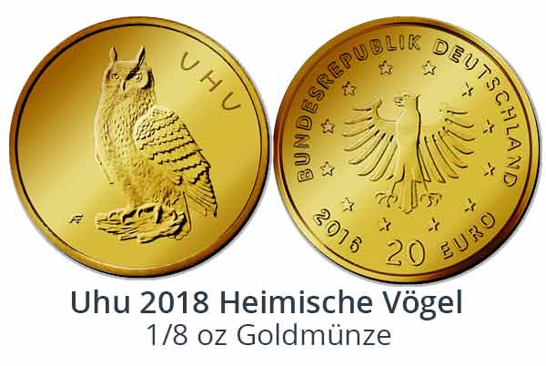 Uhu - Heimische Vögel - 20-Euro-Goldmünze 2018